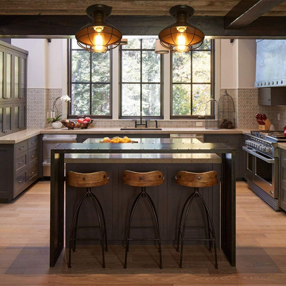 Farmhouse Flush Mount Ceiling Light - Easric Industrial Ceiling Light Fixture...