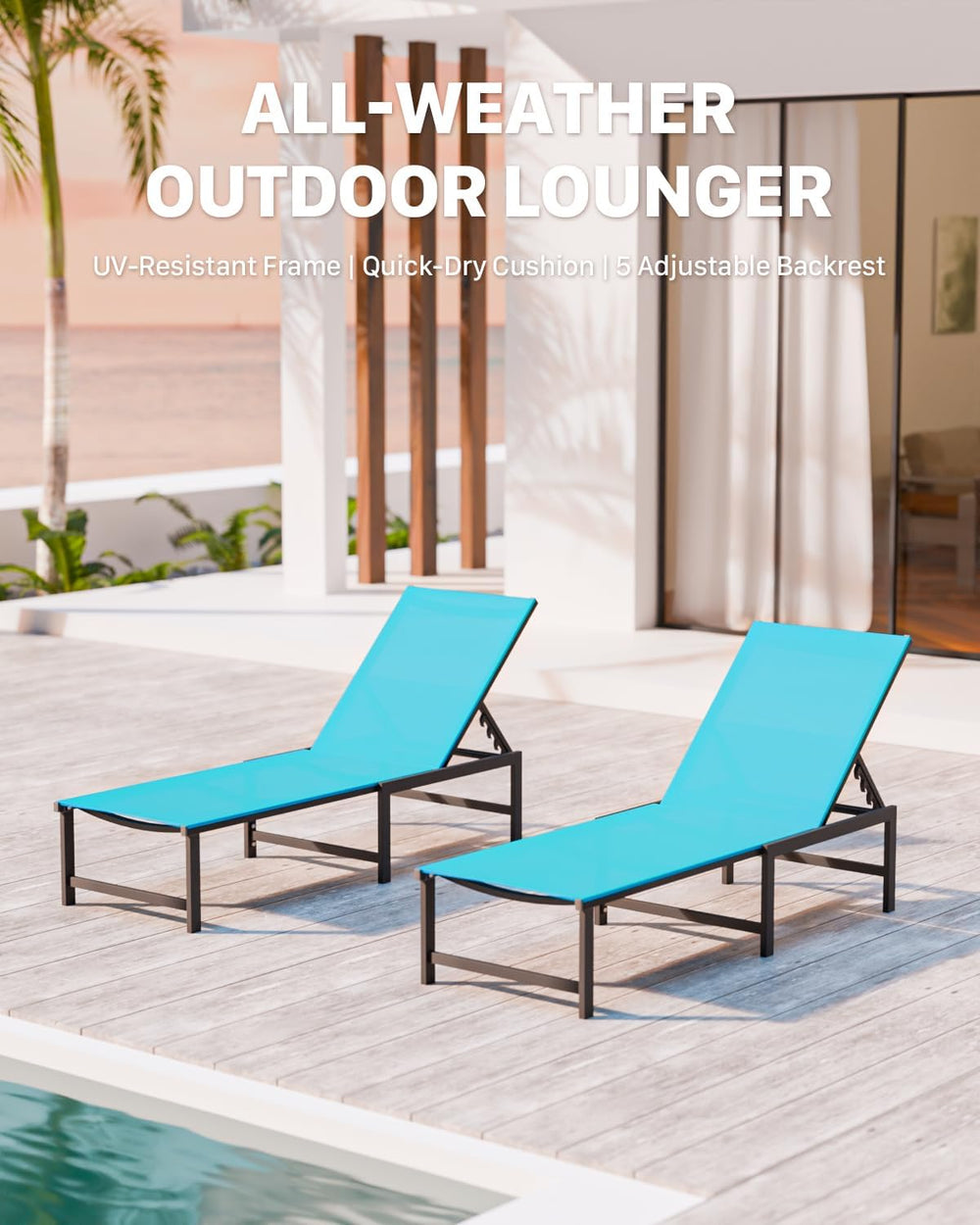 Aluminum Patio Chaise Lounge Chair Outdoor,Blue