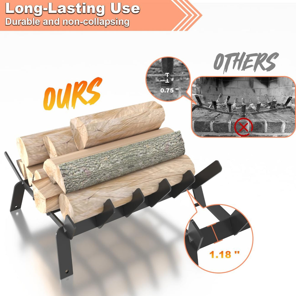 17″ Fireplace Grate, Fireplace Log Holder, Wood Stove Grate, Black