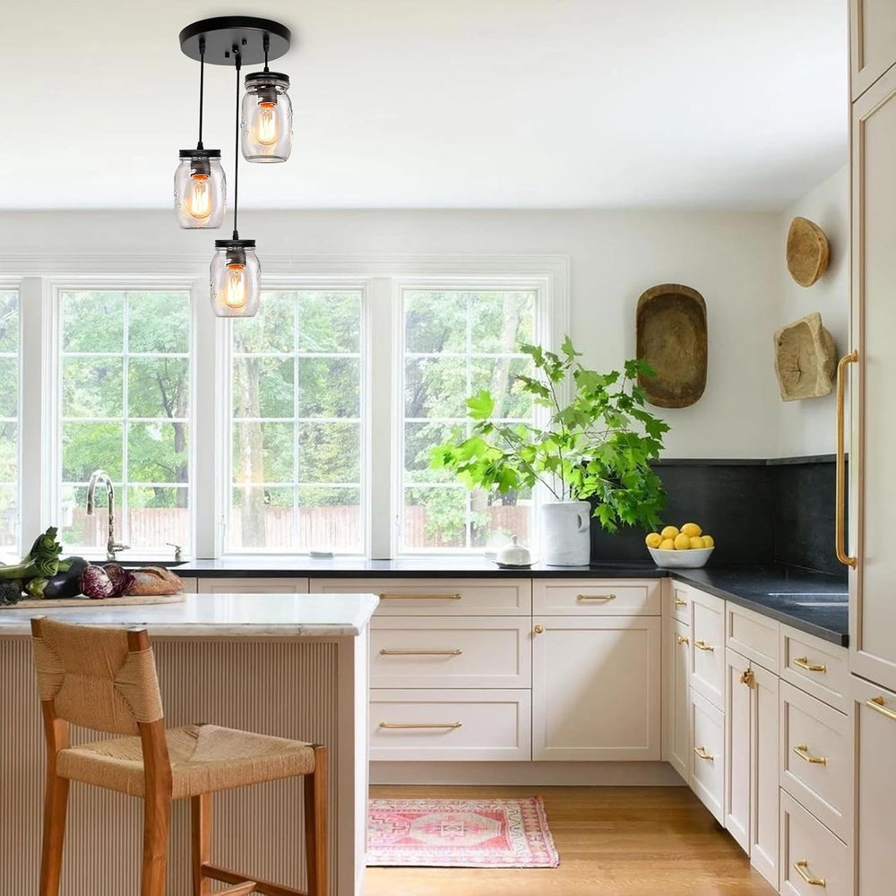 3-Light Pendant Lighting: Glass Mason Jar Light Fixtures