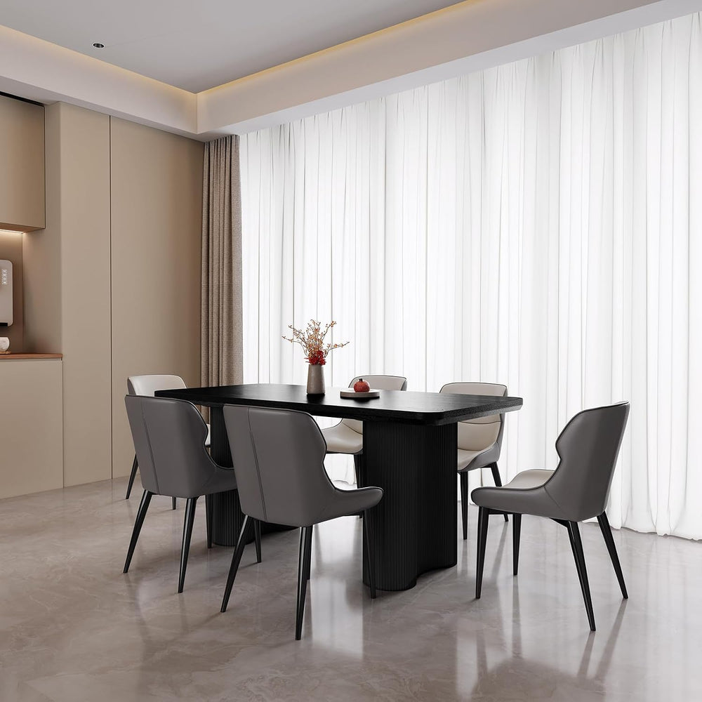 62.99" Modern Rectangular Dining Table for 4–6, Mid-Century Black Kitche...