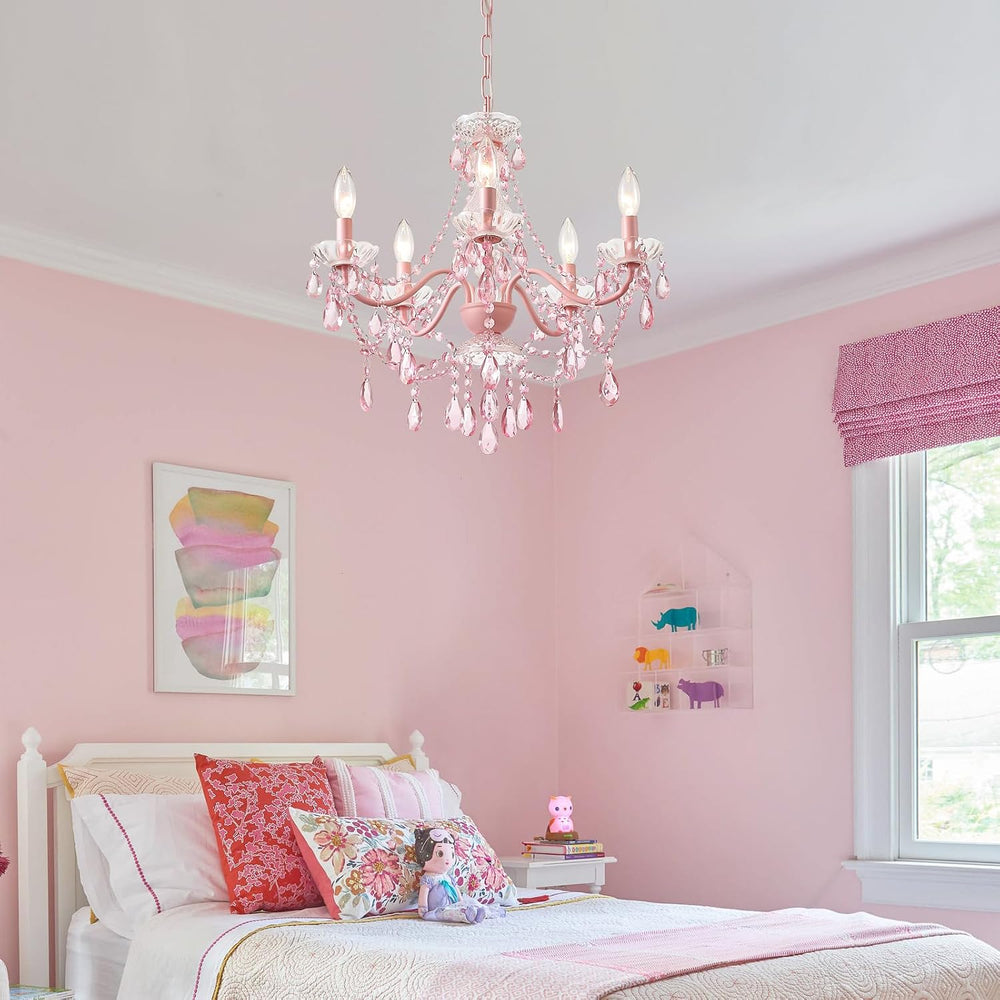 AMZASA Modern Crystal Pink Chandelier, Not Acrylic Crystal,Pink Crystals Hang...