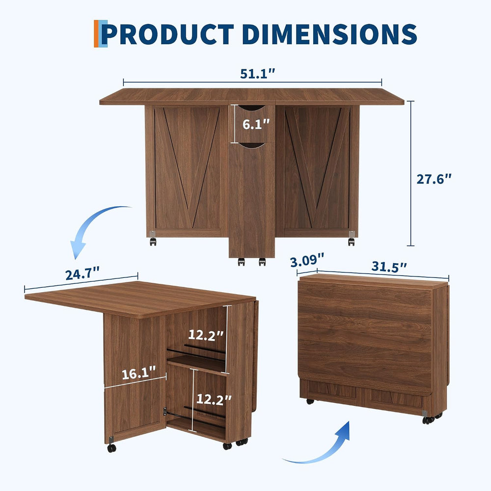 Garvee Folding Dining Table with Storage, Folding Kitchen Table with 6 Wheels...