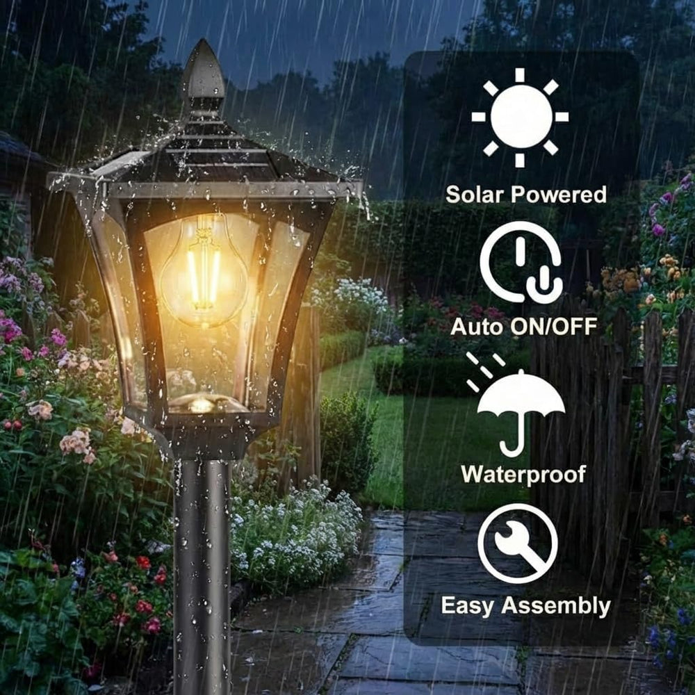Benany 76" Solar Lamp Post Lights with Planter, Glass & Metal Street...