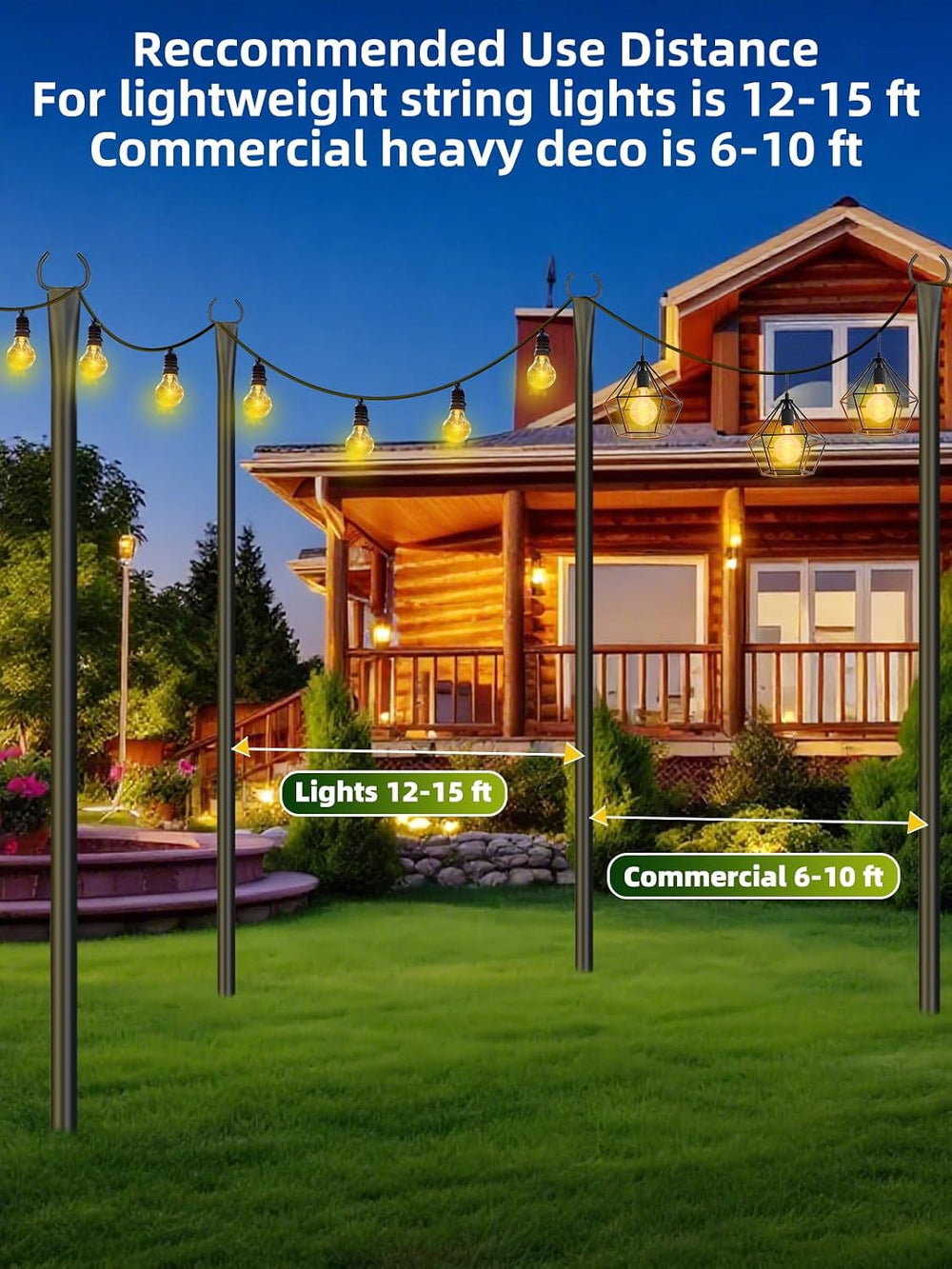 String Light Poles for Outside, 4 Pack 10 ft Adjustable Light Poles