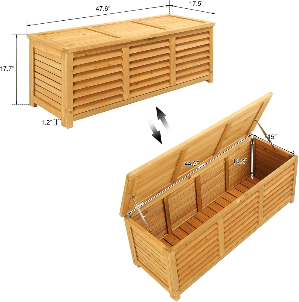 VINGLI Outdoor Wooden Deck Box, Storage Box with Lids for Easy Switching, 47 ...