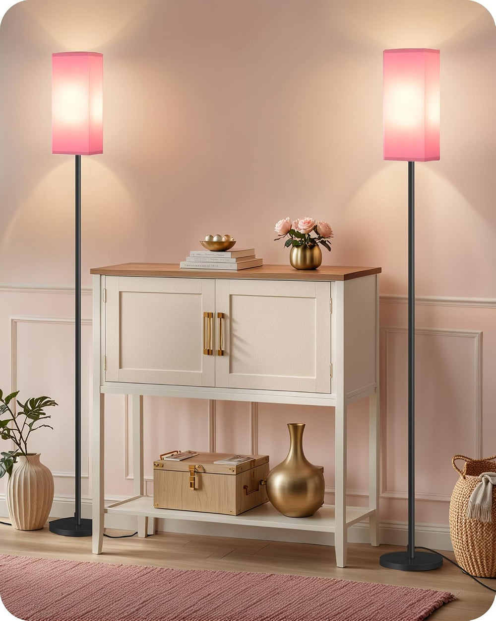 2 Pack Floor Lamp, Pole Lamp with Foot Switch, Modern Standing Lampshade, Min...