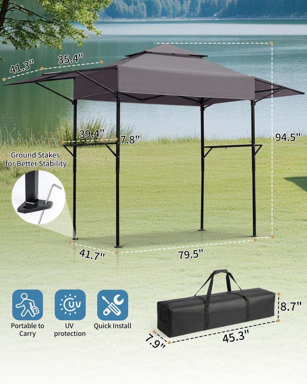 Outvita Grill Canopy for Outdoor BBQ, 80 * 40in Portable Folding Frame
