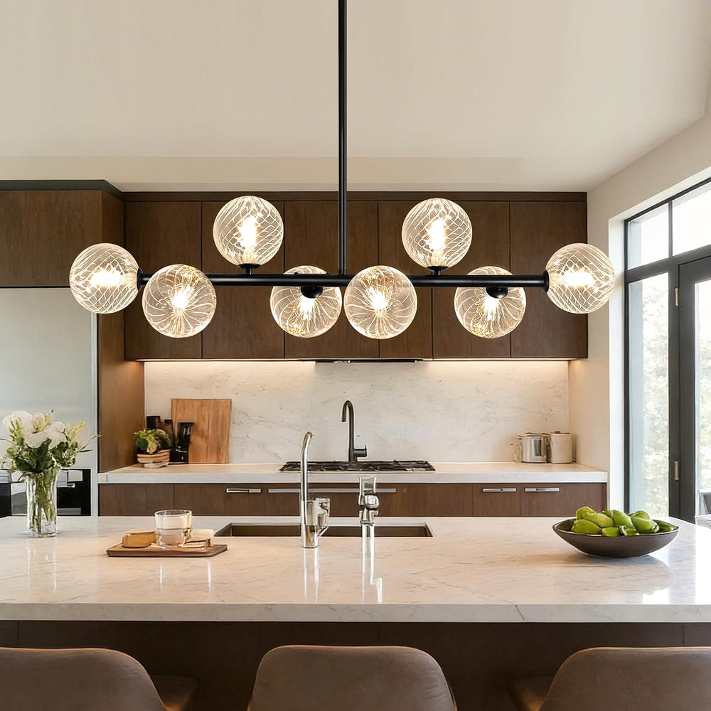 Clear Ribbed Glass Globe Chandelier, 8-Light Bubble Dining Room Chandelier 37...