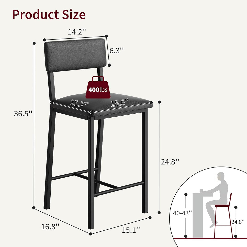 Garvee Bar Stools Set of 2, Kitchen Barstools Backrest and Footrest, Kitchen ...
