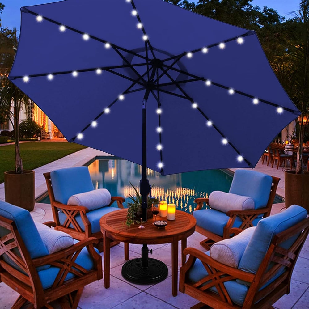 Blissun 9 ft Solar Umbrella 32 LED Lighted Patio Umbrella Table Market Umbrel...