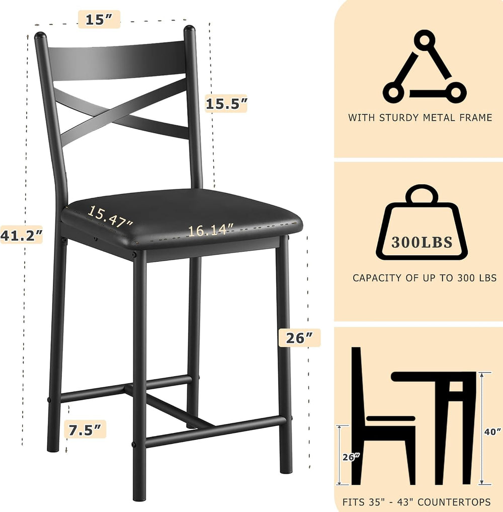 Garvee 26'' Bar Stools Set of 4, Counter Stools with Back & Thick...