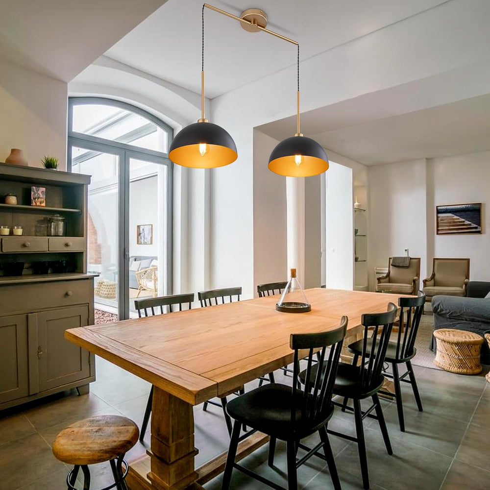 2 Light Black and Gold Dome Pendant Lights Kitchen Island