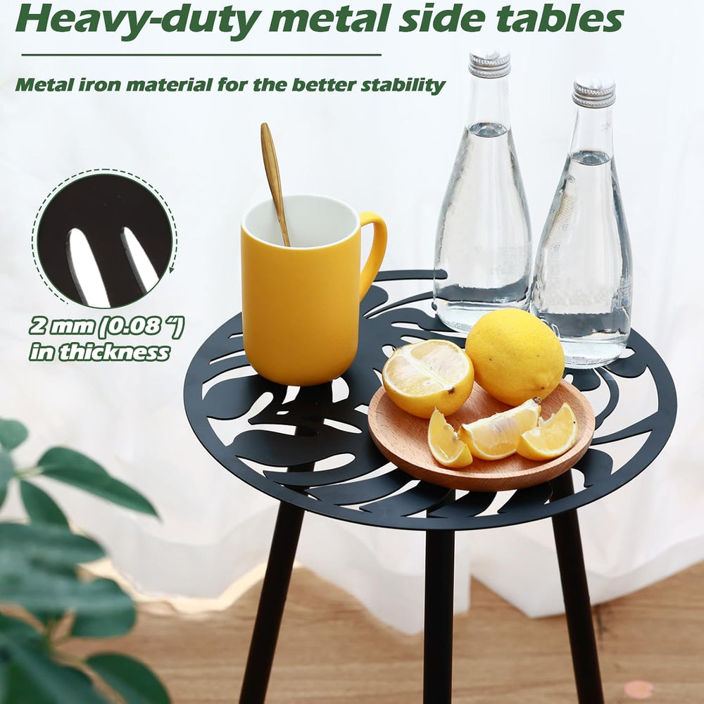 Metal Outdoor Side Tables Set of Two Small Outside Round End Table for Patio ...