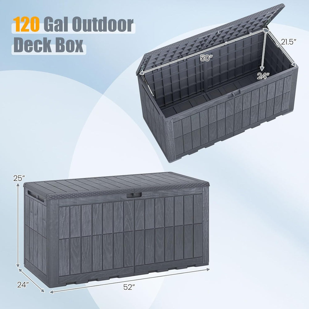 HAPPYGRILL 120 Gal Outdoor Deck Box Plastic Storage Bin with Lid and Handle