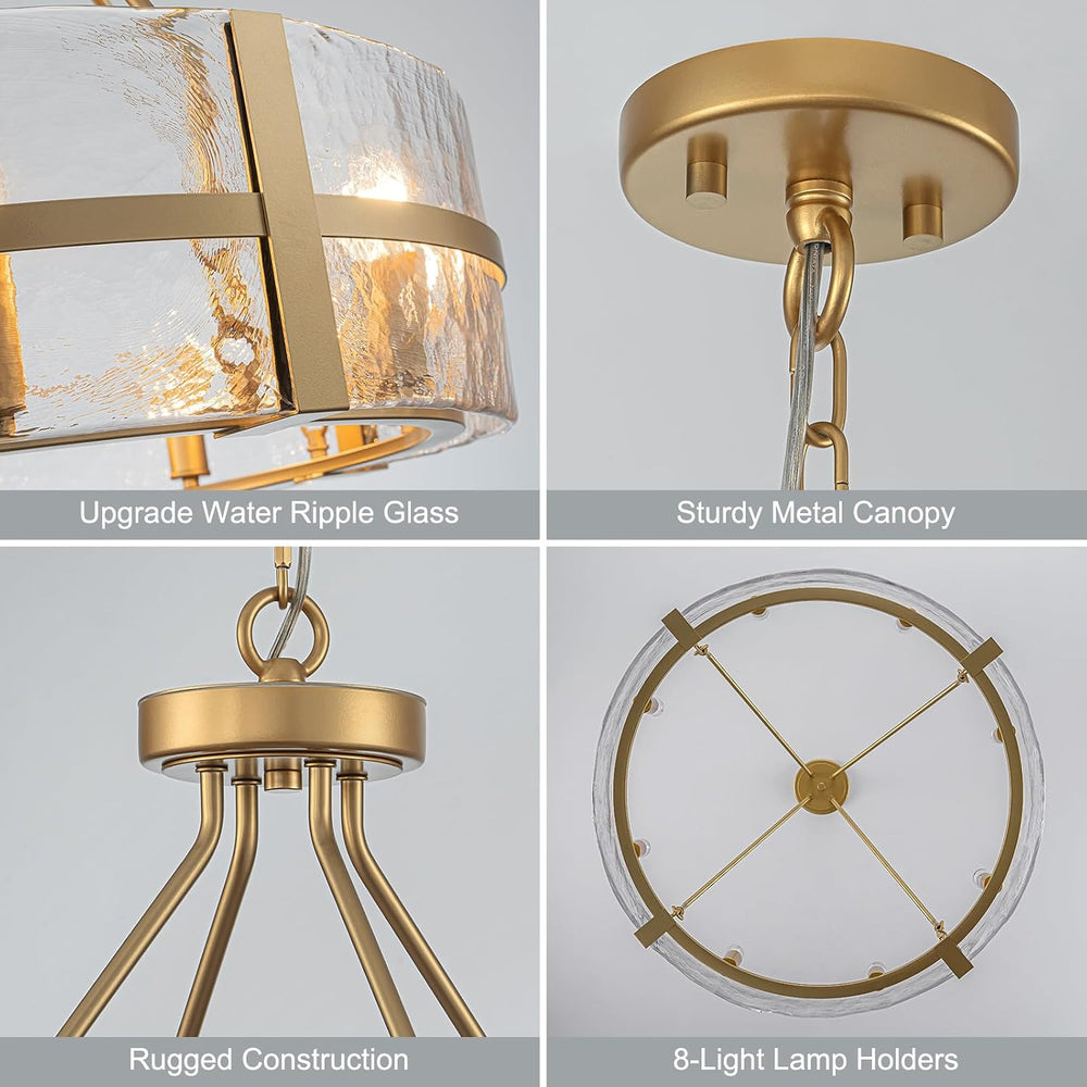 28" Gold Drum Chandelier, Modern Glass Chandeliers for Dining Room