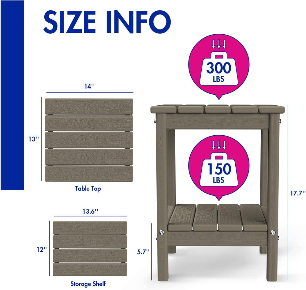 BRIOPAWS Outdoor-Side-Table | Small | Wood Grain | HDPE Plastic | Patio End-T...