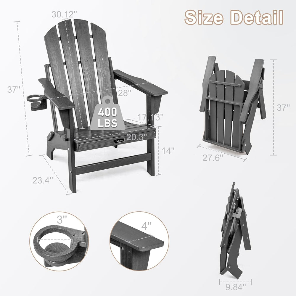 FUNBERRY Oversized Folding Adirondack Chair, Stable Fire Pit Chairs 400LBS