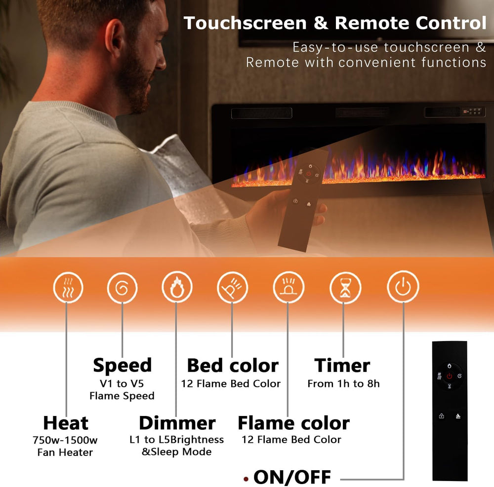 Vitesse 72 Inch Ultra Thin Electric Fireplace-Narrow Bezel Linear Fireplace H...
