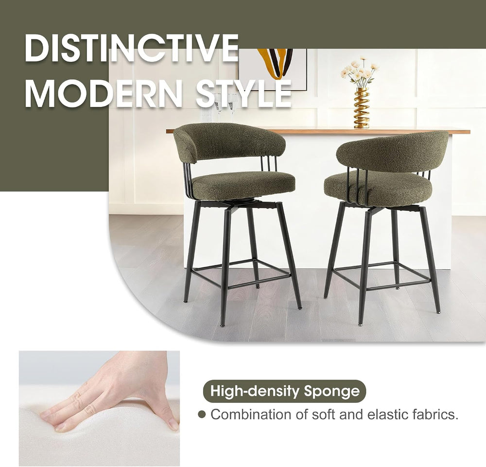 Glitzhome Swivel Counter Height Bar Stools Set of 2, 26.25”H Upholstered Fabr...