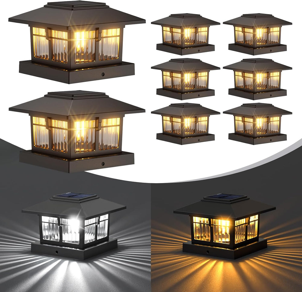 EXCMARK 4x4 Solar Post Cap Lights, Classic Black, 8 Pack, Warm & Cool White