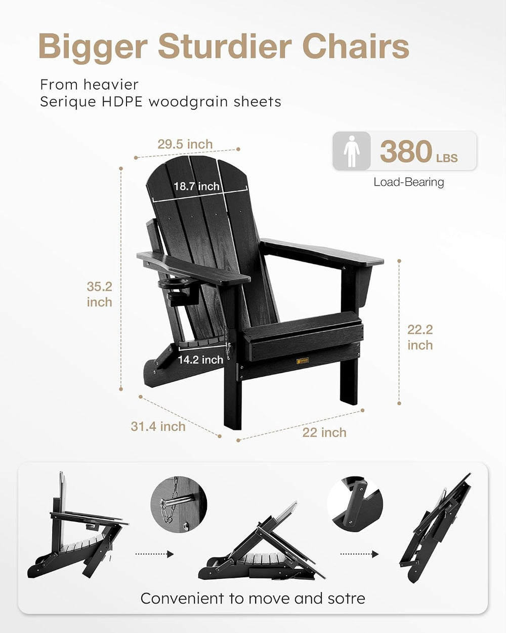 Folding Adirondack Chair Wood Texture, Patio Chairs Weather Resistant, Outdoo...