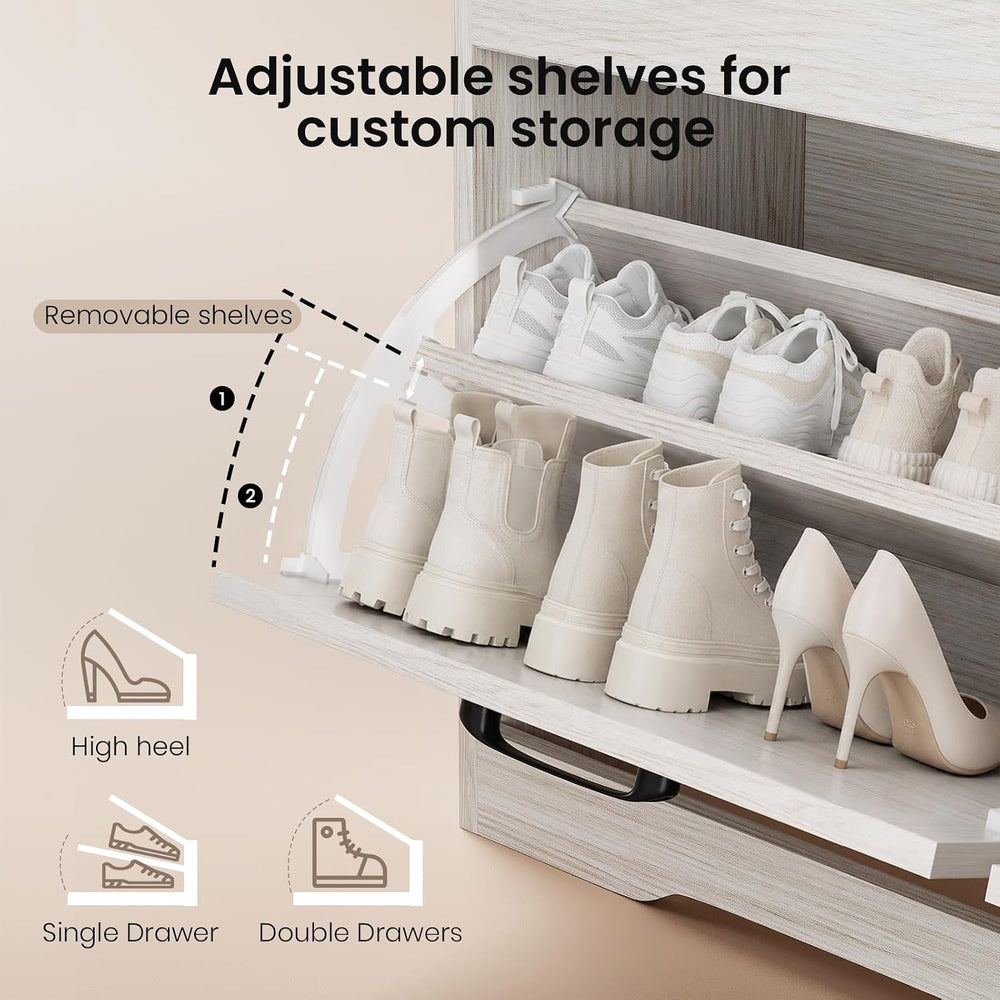 39" Shoe Storage Bench with Seat Cushion, Wood, Ash White