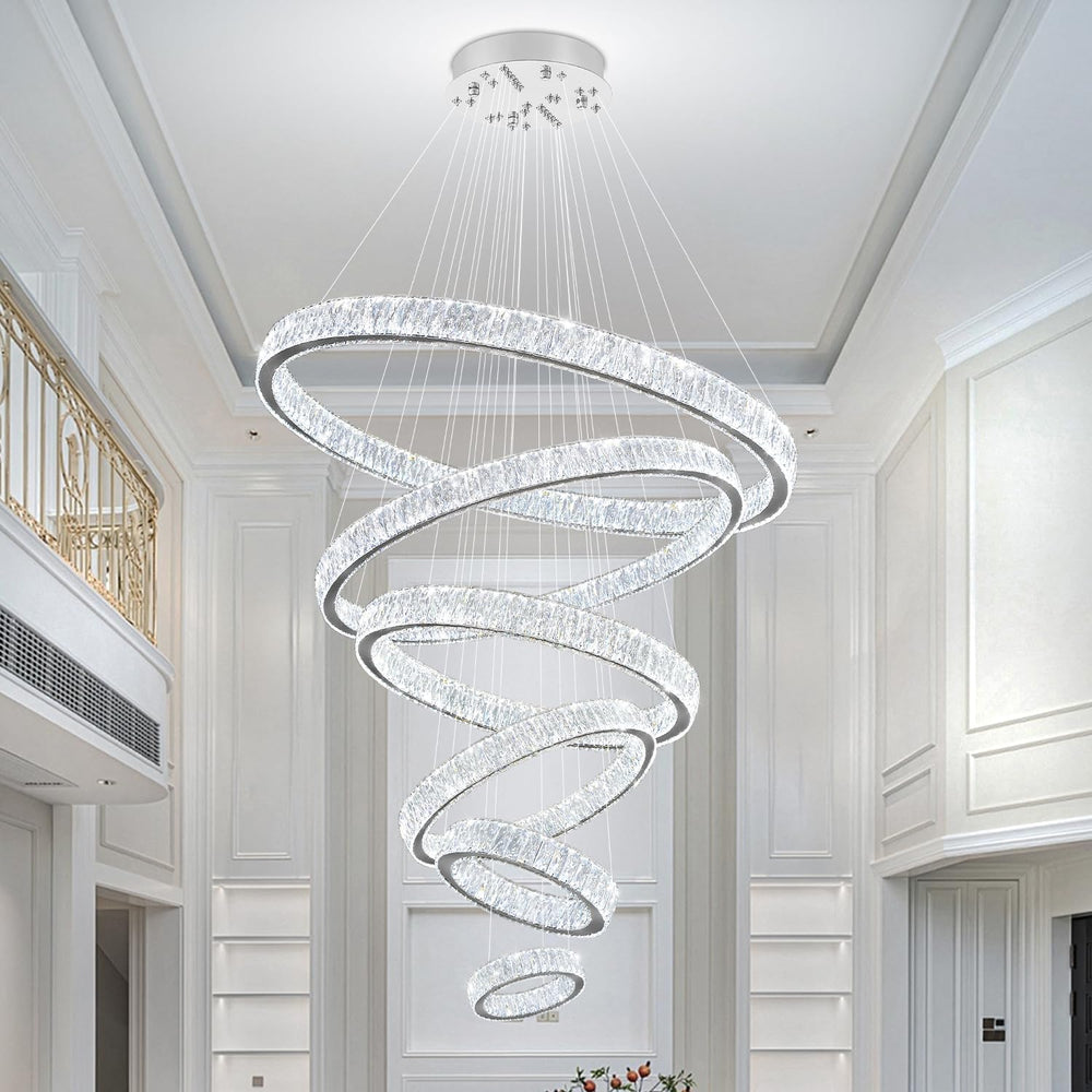 Extra Large 6 Ring Crystal Chandelier Modern LED Long Crystal Chandelier for ...
