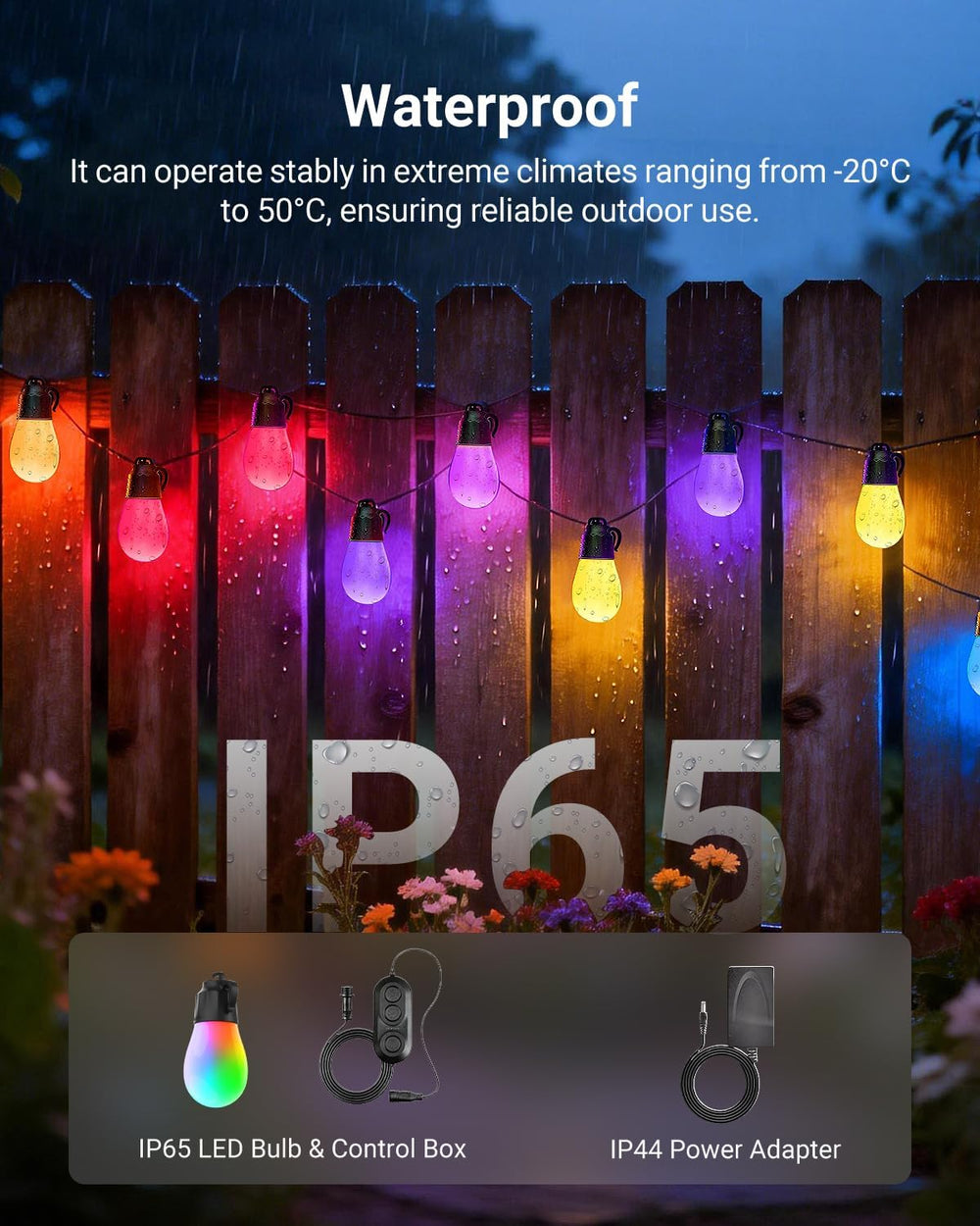 NEEWER 96ft Outdoor String Lights, App Control Smart AI RGB IC W Hanging Outs...