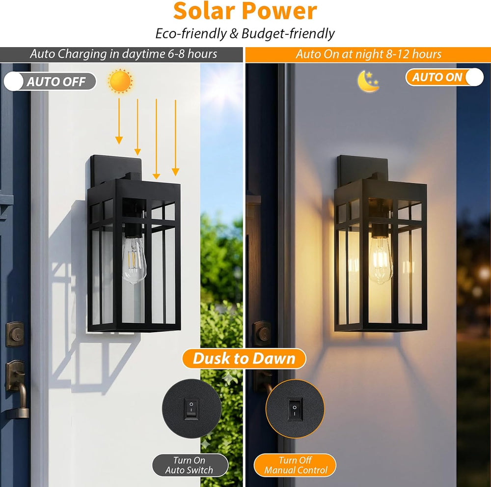 2 Pack Solar Outdoor Wall Lights, 16" Large Dusk to Dawn Exterior Lighti...