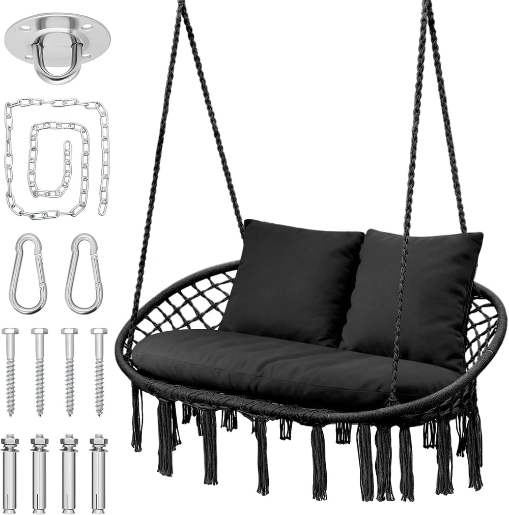 MoNiBloom Outdoor 2 Seat Hammock Chair with 3 Cushion, Black