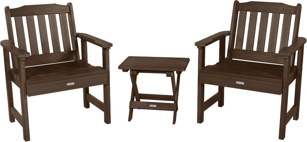 highwood Lehigh (2) Garden Chairs with Folding Side Table, Weathered Acorn