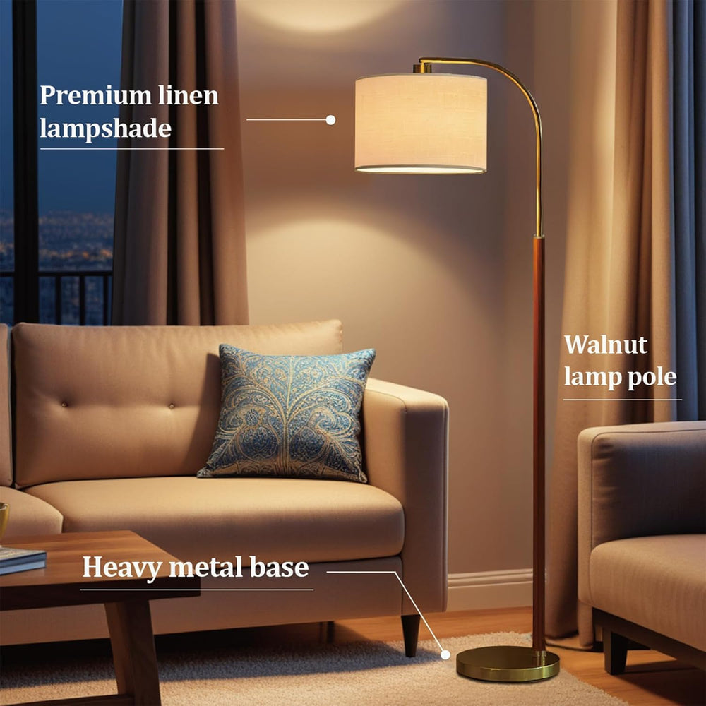 66” Walnut Gold Floor Lamp for Living Room, 1200 Lumens 3-Level Brightness Ar...