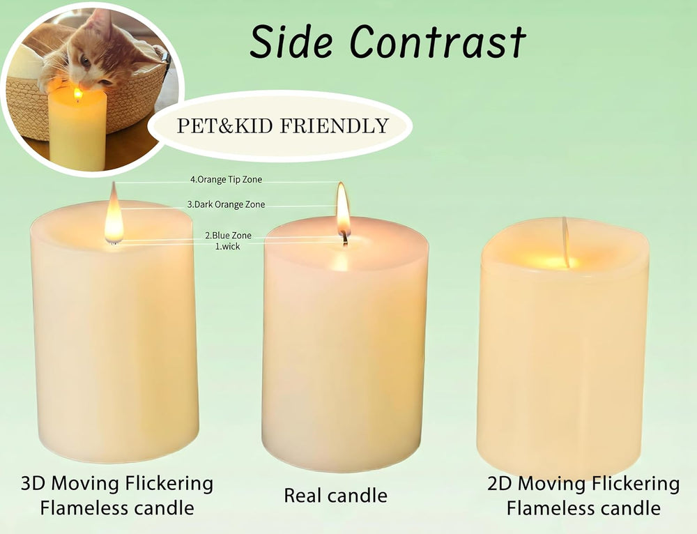 Rechargeable Flameless Pillar Candle with Remote Timer, 3D Moving Flame Real ...