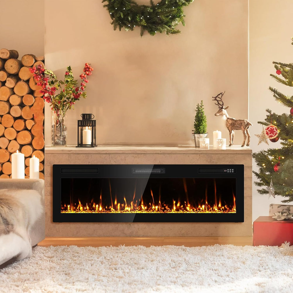 Electric Fireplace 60” Recessed and Wall Mounted Fire Places with Remote Cont...