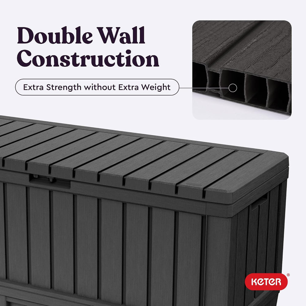 Keter Kentwood 92 Gal Outdoor Storage Box for Patio and Pool Accessories