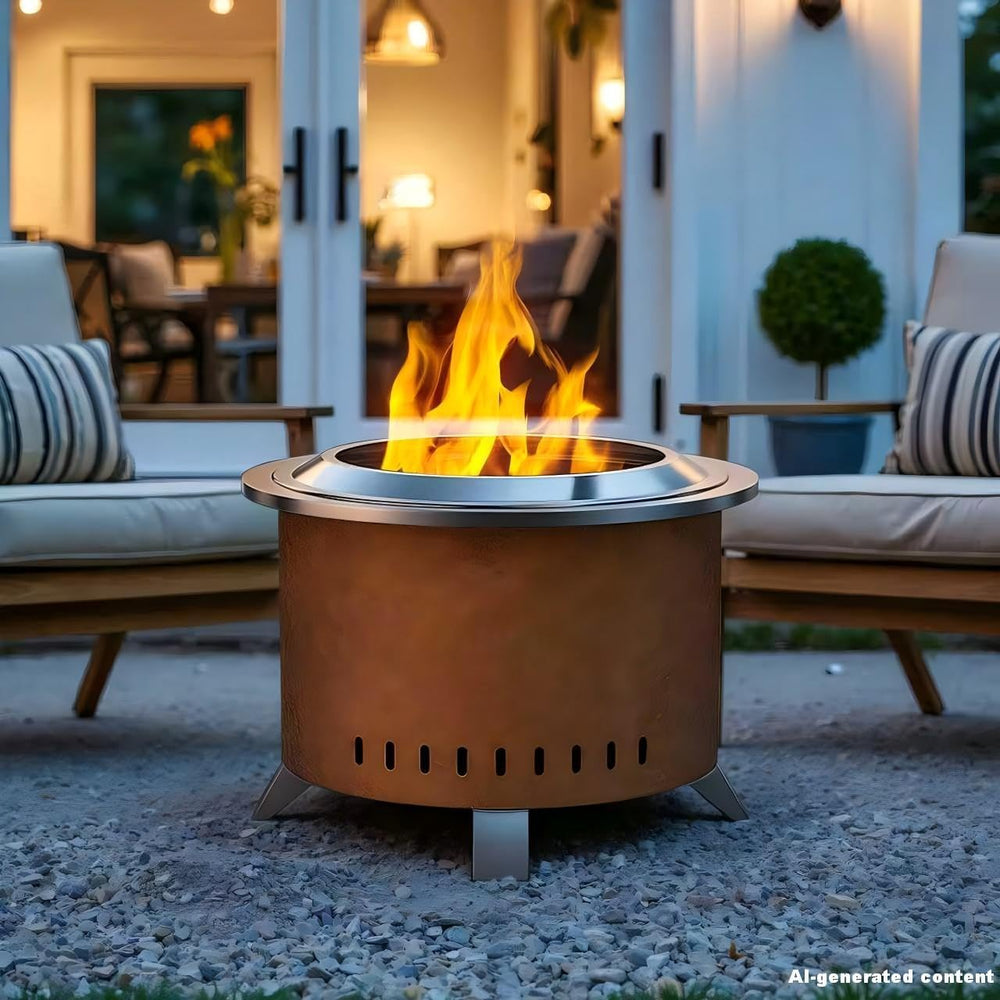 Verdeluxe 22 Inch Smokeless Fire Pit Stainless Steel Firepit with Cover