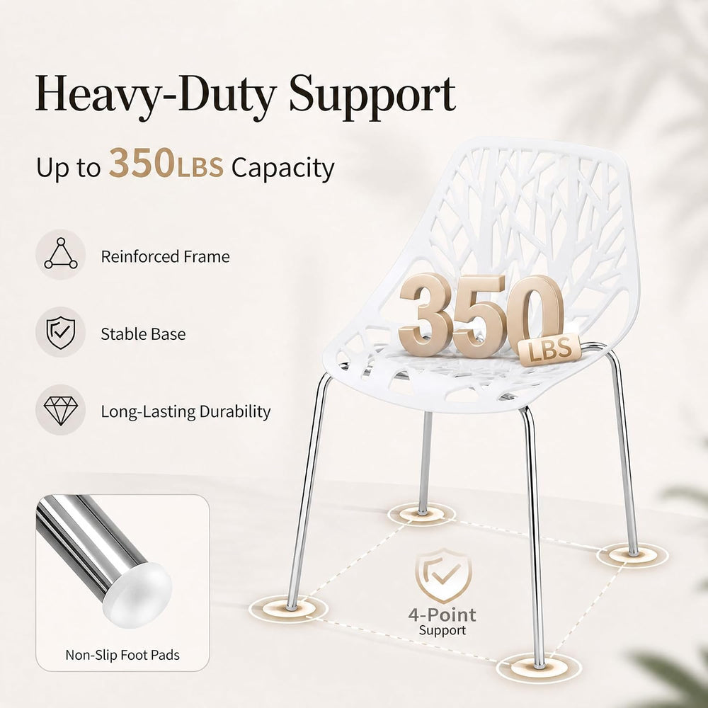 Karl home Stackable Dining Chairs Set of 4, 3-Step Assembly, 350LBS, White