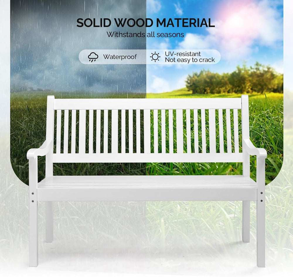 VINGLI 50" Outdoor Wood Bench, Weatehr Resistant Wooden Garden Patio Ben...