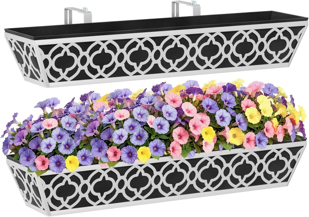 HFHOME 2 Pack 30 Inch Railing Planter Boxes with Adjustable Brackets & No...