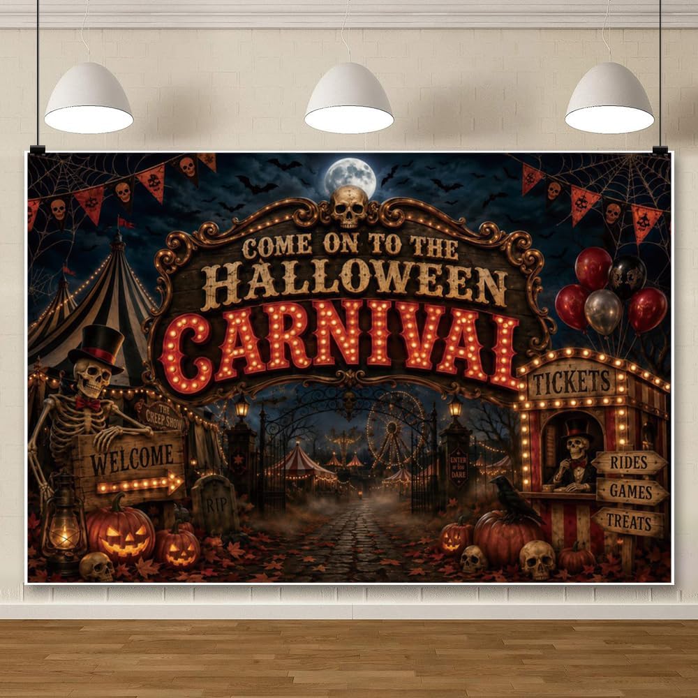 Halloween Carnival Backdrop Spooky Night Skull Haunted Circus Photography Bac...