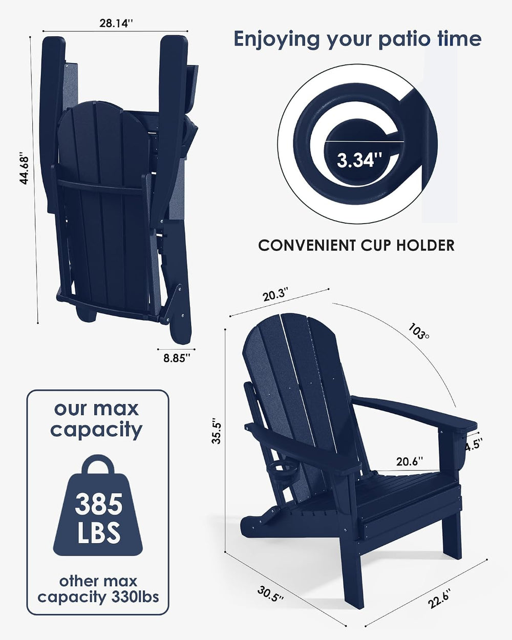Folding Adirondack Chairs Set of 6, All-Weather Resistant HDPE Patio Firepit ...
