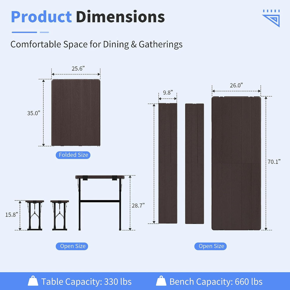 Polar Aurora Picnic Table Set with 2 Benches, 6 Feet Folding Camping Table Ch...