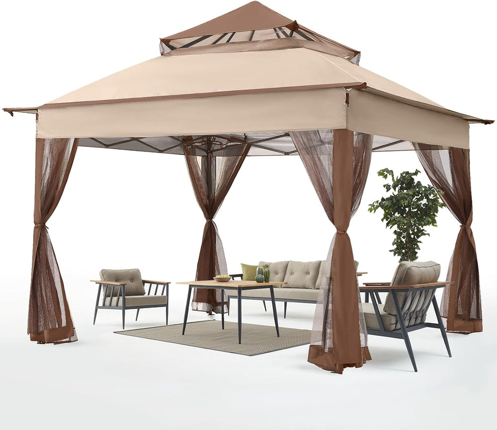 ABCCANOPY Pop Up Gazebo 11x11 with Mosquito Netting, Beige