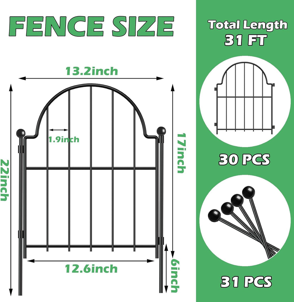 30 Pack Decorative Garden Fence, 17in (H) x 32ft (L), with Ground Stake