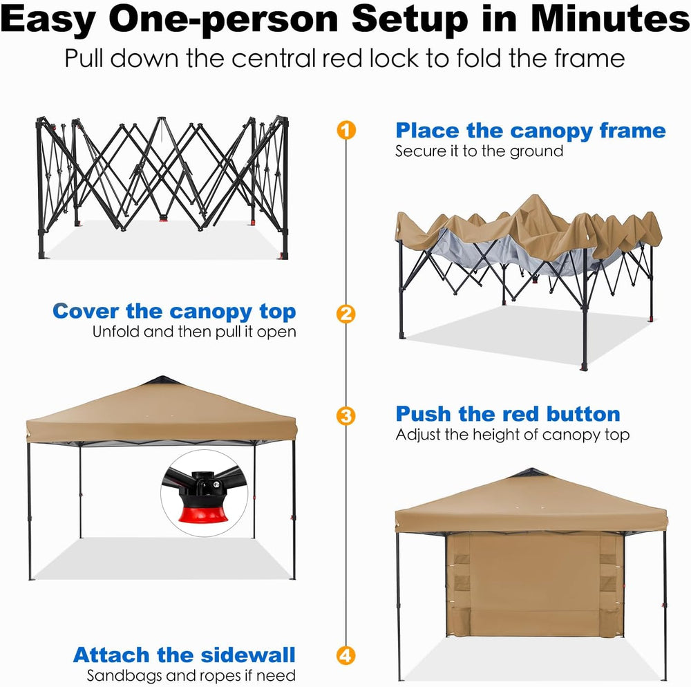 GAFETE Pop Up Canopy Tent Outdoor Sidewall One Push (Sand, 12X12)