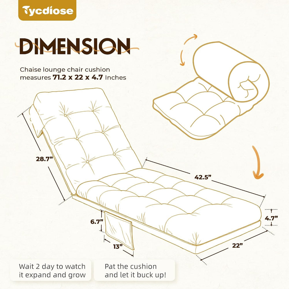Outdoor Lounge Chair Cushion, Waterproof Replacement Chaise Lounge Cushions f...