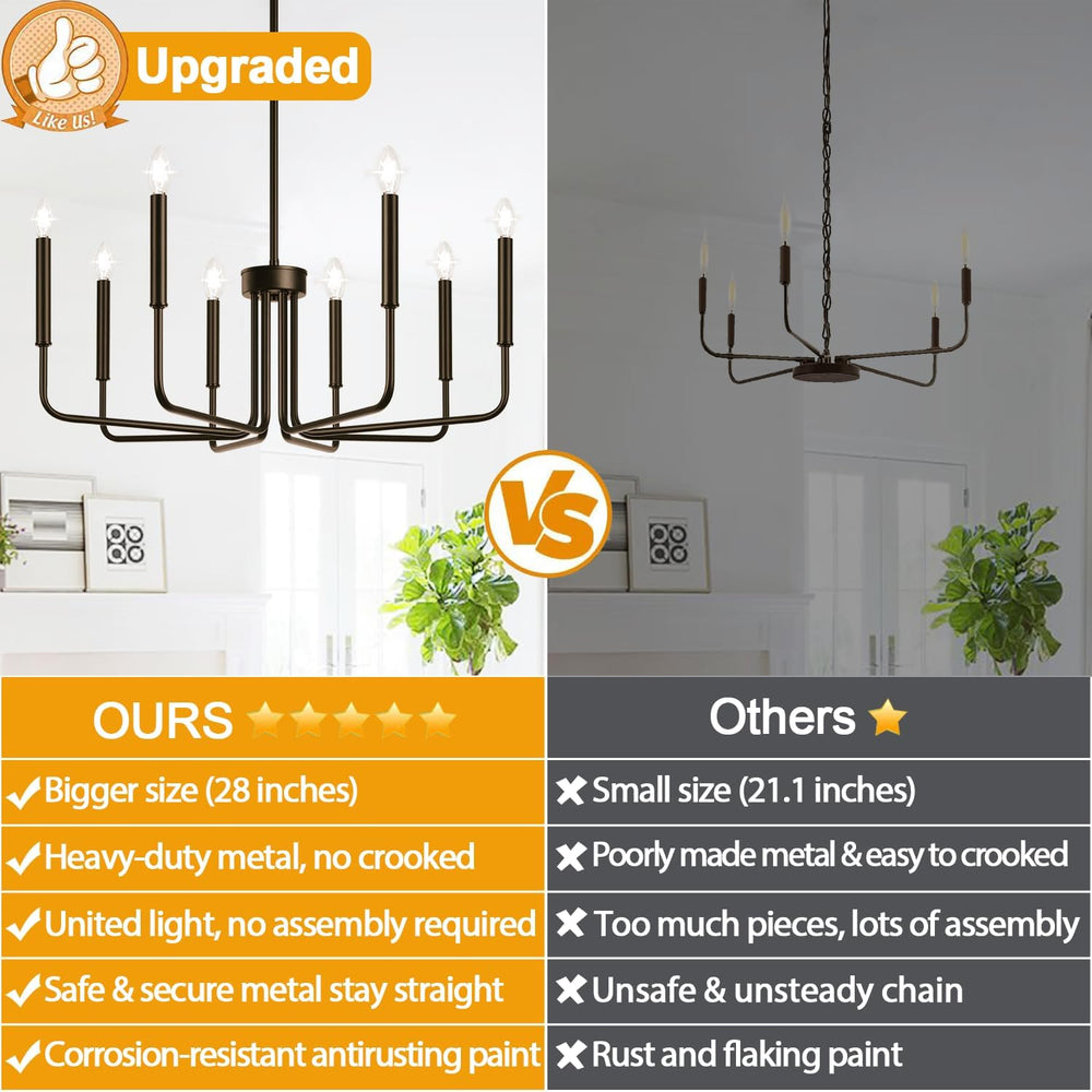 8-Light Farmhouse Chandelier for Dining Room Lighting Fixtures Hanging, Oil-R...