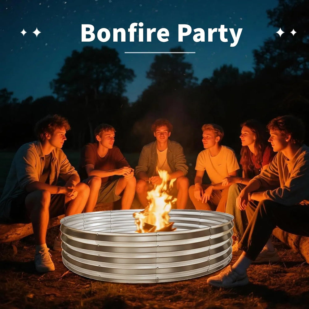 60 Inch Large Round Fire Pit Ring, Galvanized Steel Outdoor Bonfire Ring for ...