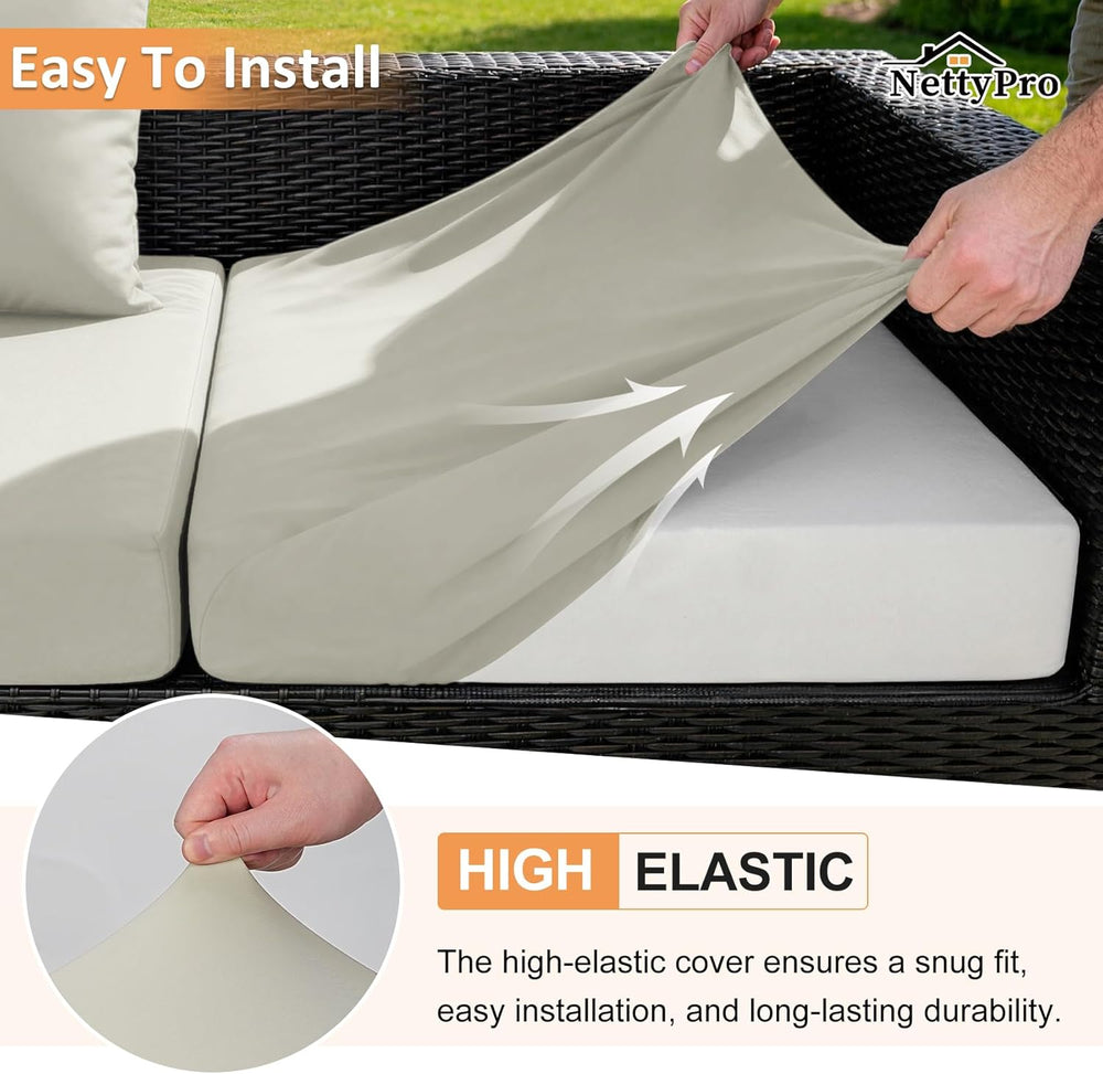 NettyPro Stretch Patio Chair Seat Cushion Covers Set of 4, Elastic Outdoor Sl...